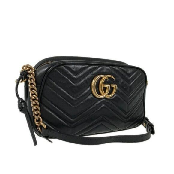 Authentic GUCCI Marmont GG Camera Bag Calfskin Crossbody Chain Shoulder Black - Picture 6 of 16